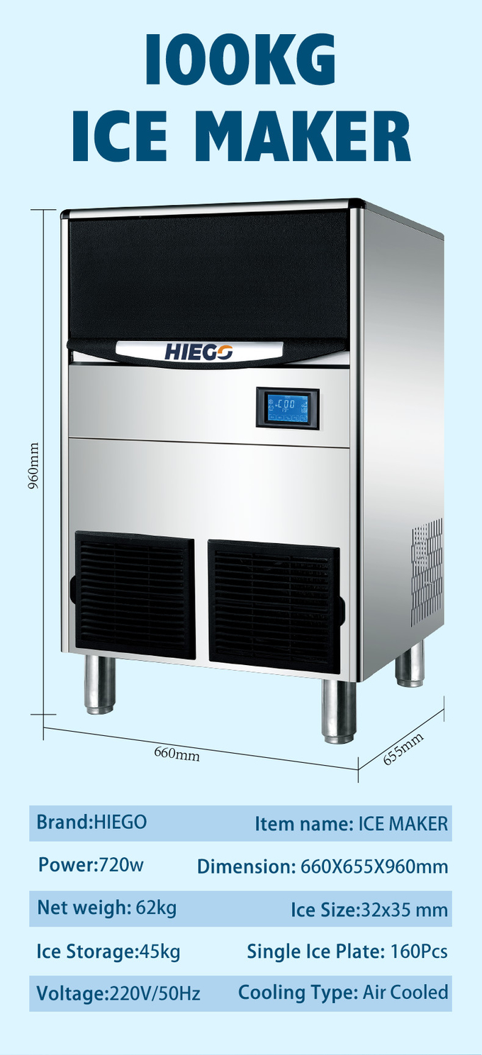 100KG / 24Hr Crescent Ice Machine R404 45kg Clear Ice Make Machine For Commercial 12