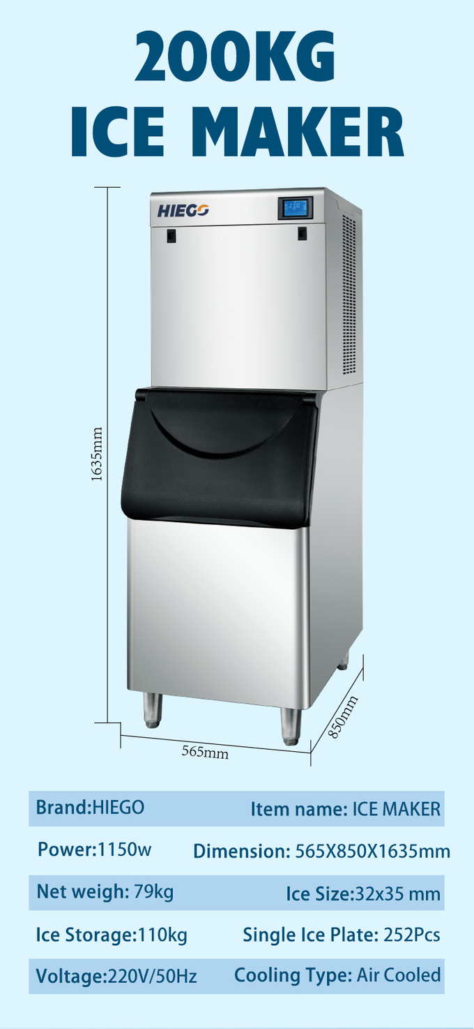 200kg الهلال آلة صنع الجليد شرب بار القهوة صانع الجليد تبريد الهواء 0