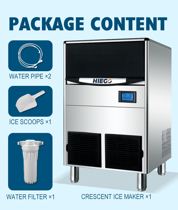 100KG / 24Hr Crescent Ice Machine R404 45kg Clear Ice Make Machine For Commercial 9
